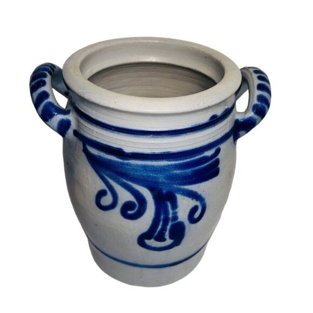 Antique Stoneware Blue Grey Handle Crock Jug
